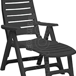 Poltroncina con poggiapiedi in materiale plastico adatta all`arredo di terrazze, giardini o gazebi.