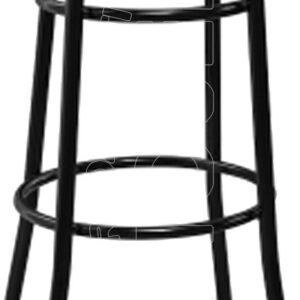Sgabello con telaio interamente metallico in tubo tondo. Sedile ad incastro in plastica polipropilene motivo fintapaglia h74 Cm.